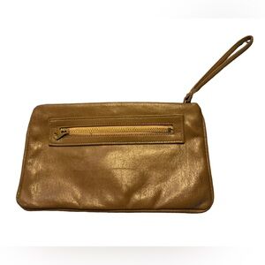 Vintage 1960s Brown Taupe Leather SCREWS Women’s Clutch Bag Purse Wristlet MINTY
